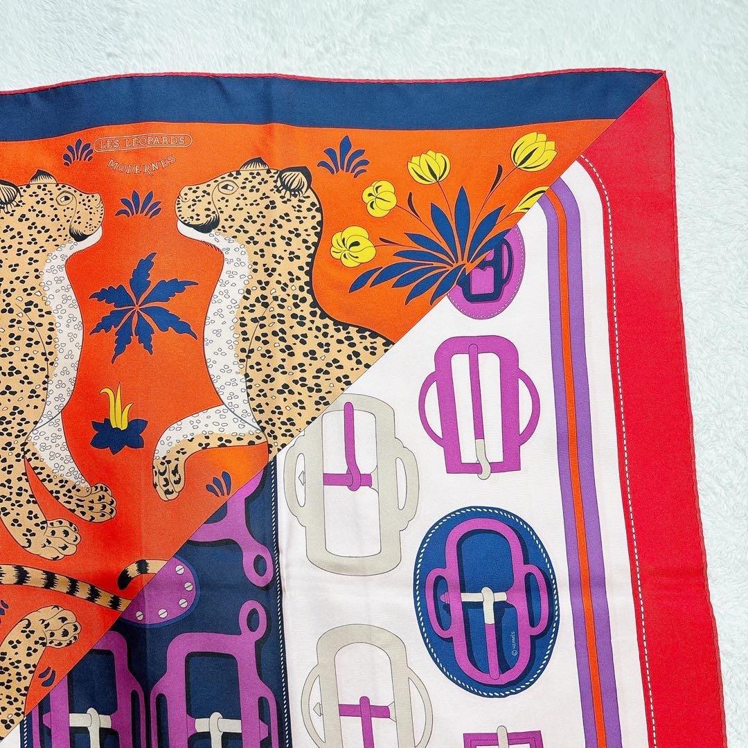 【極美品】エルメス カレ90 モダンなレオパード 切替 シルクスカーフ