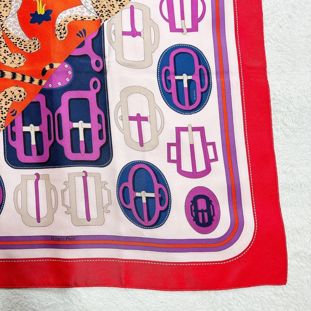 【極美品】エルメス カレ90 モダンなレオパード 切替 シルクスカーフ