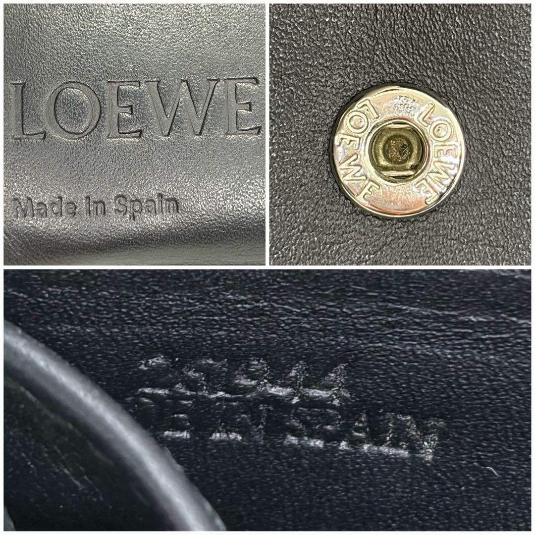 希少/美品✨️ロエベ 二つ折り財布 アナグラム レザー ネイビー ブラック