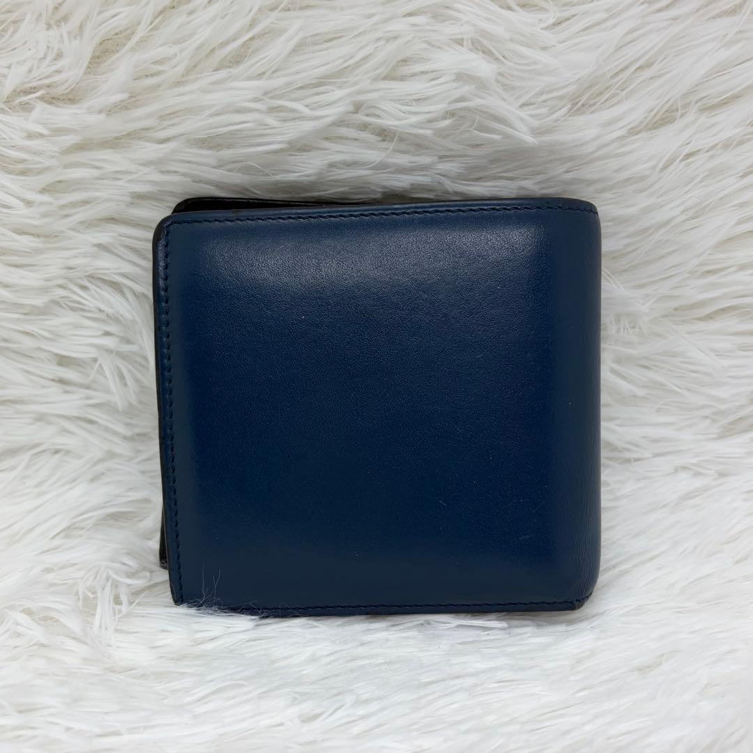 希少/美品✨️ロエベ 二つ折り財布 アナグラム レザー ネイビー ブラック