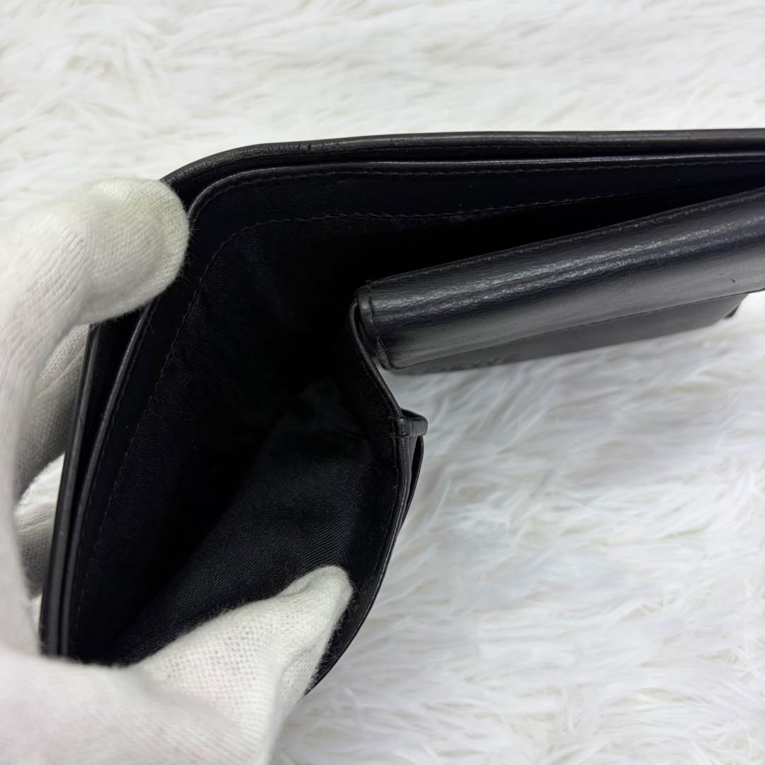 希少/美品✨️ロエベ 二つ折り財布 アナグラム レザー ネイビー ブラック