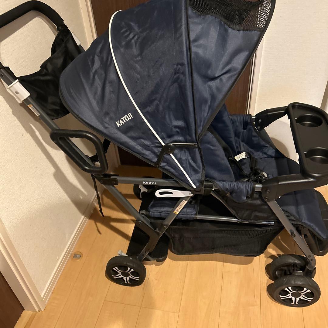 美品 KATOJI二人でゴー ケーブルロックのおまけ付き　2人乗りベビーカー