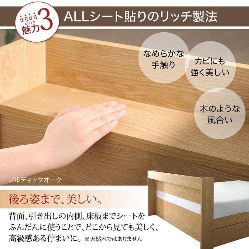 【じょうさん】 セミダブルベッド 収納 棚 2口コンセント マットレス付