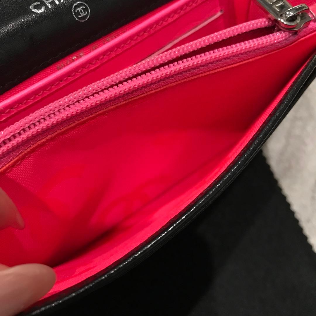 CHANEL カンボンライン 折り財布 ブラック ピンク シャネル ウォレット