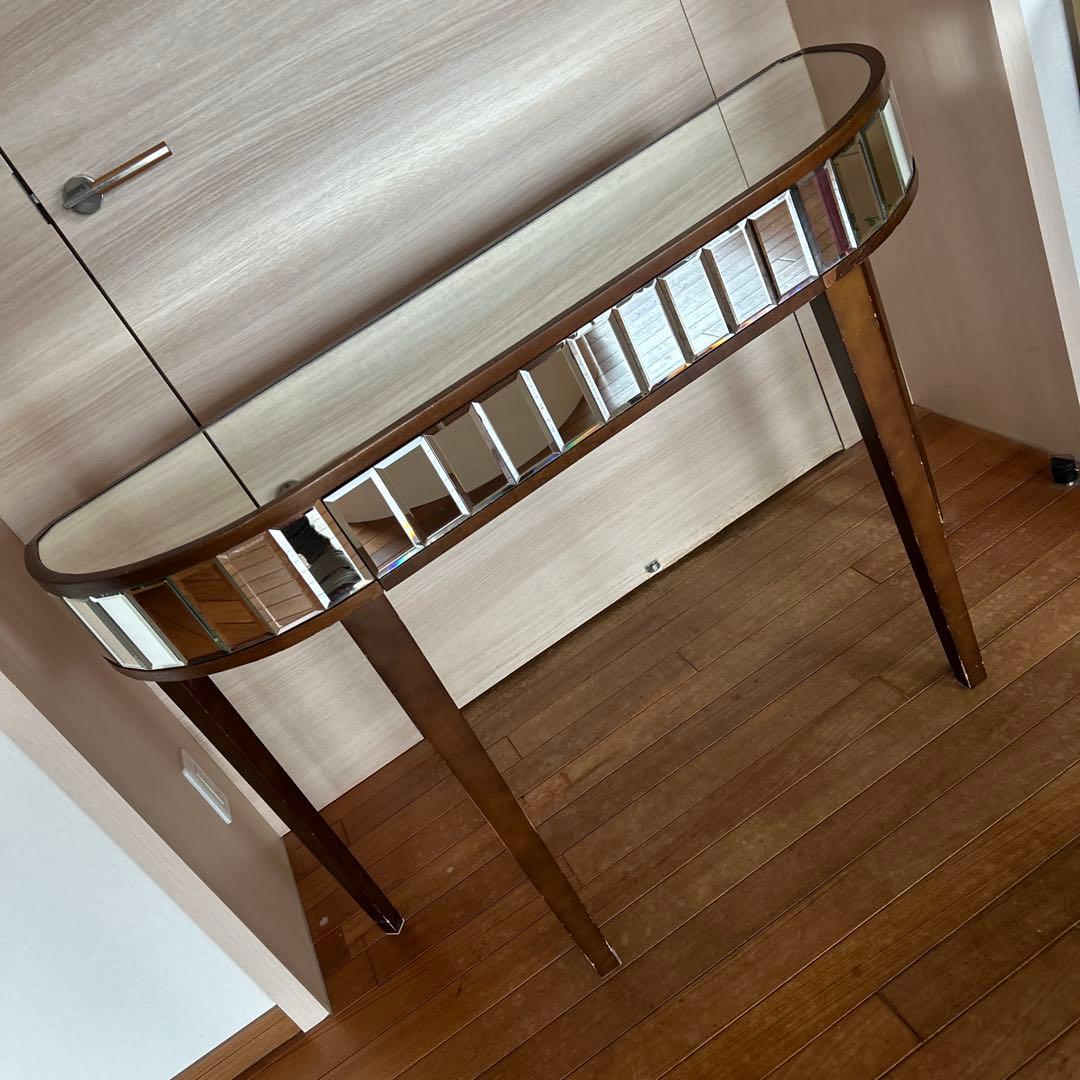 レア美品ローラアシュレイミラー仕上げのブラウン木製ドレッサーコンソールテーブル