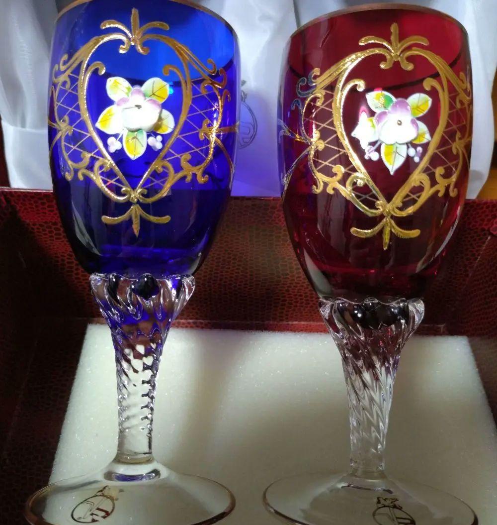 ベネチアングラス青赤2個セット ラグーナ・ムラノ・グラス