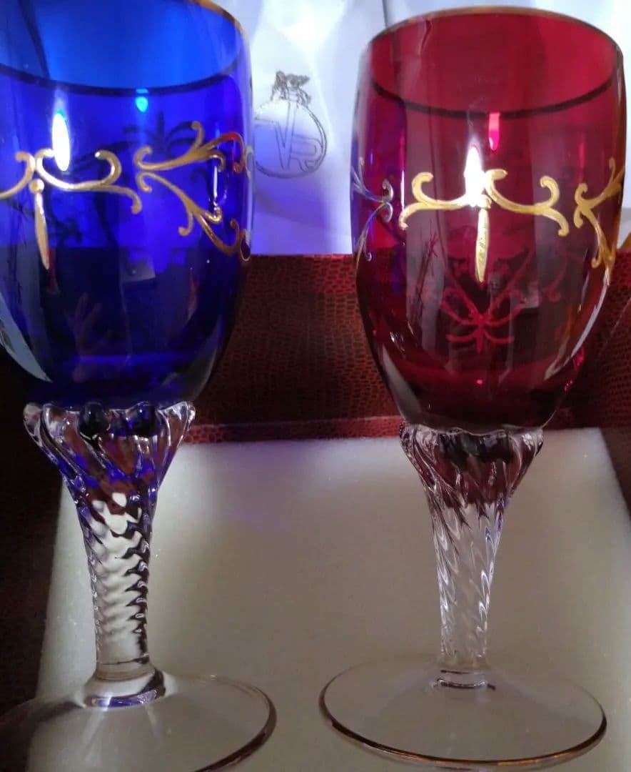 ベネチアングラス青赤2個セット ラグーナ・ムラノ・グラス