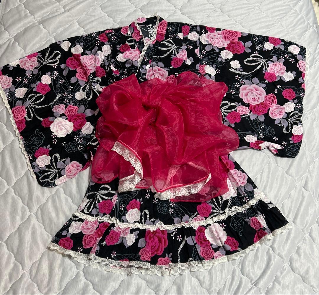 浴衣ドレス　帯　150　地雷系　量産型　y2k　平成　姫系　ギャル ピンク　黒