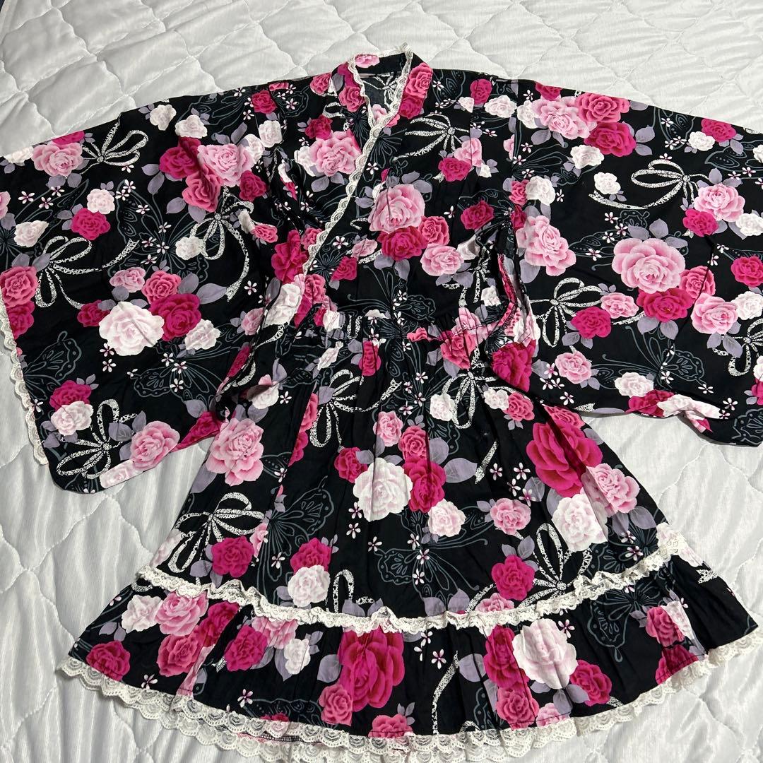 浴衣ドレス　帯　150　地雷系　量産型　y2k　平成　姫系　ギャル ピンク　黒