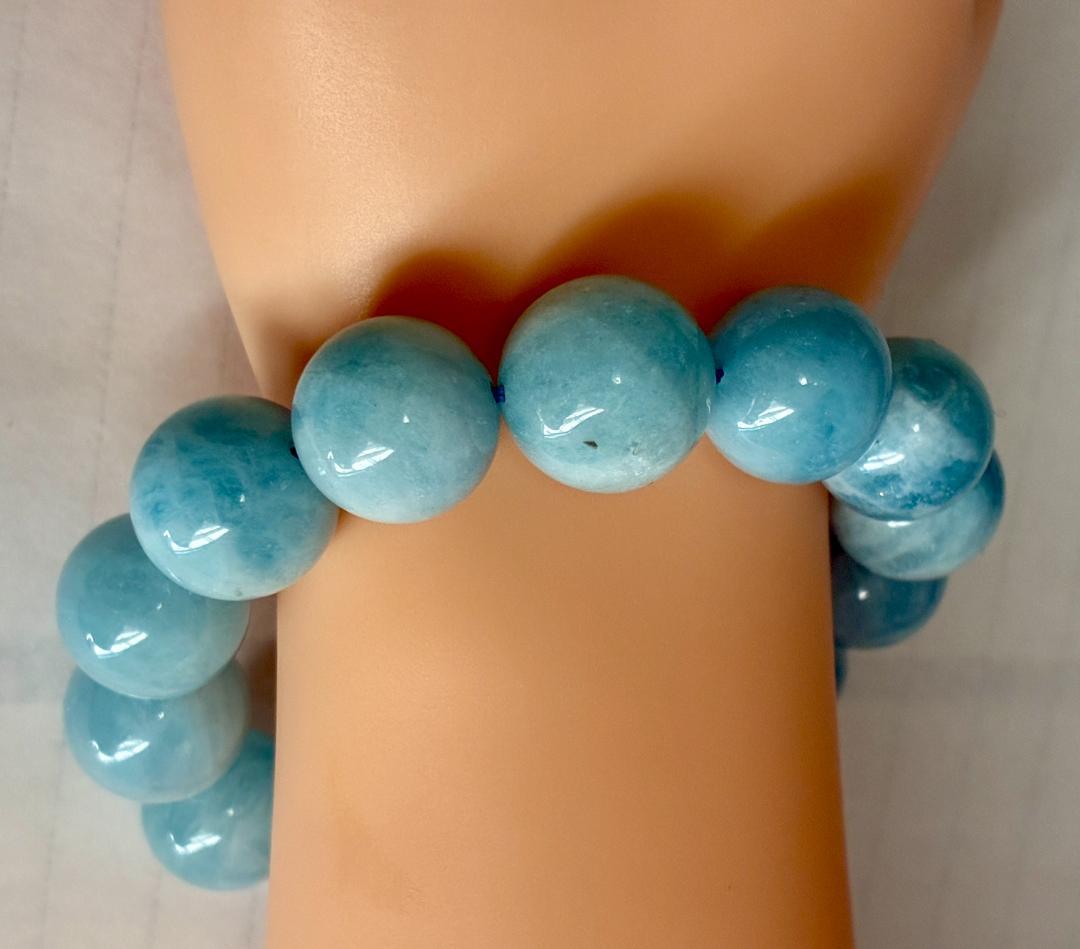 【証明書付】アクアマリン 14mm ブレスレット 【高品質】