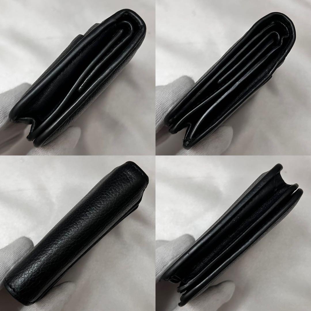 ◇美品◇バレンシアガ　コンパクト折り財布　白ロゴ×ブラックレザー×ゴールド金具