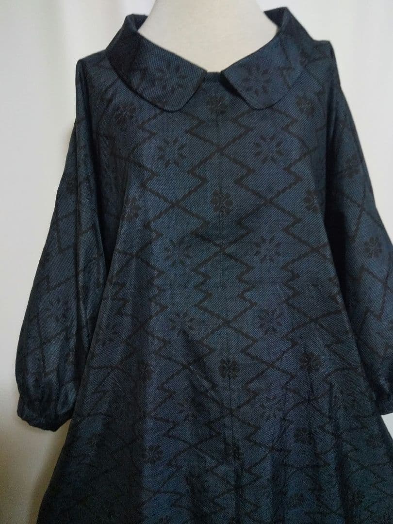 津*銀様 着物リメイク／ドルマン袖／衿付きワンピース★サイズLL～3L