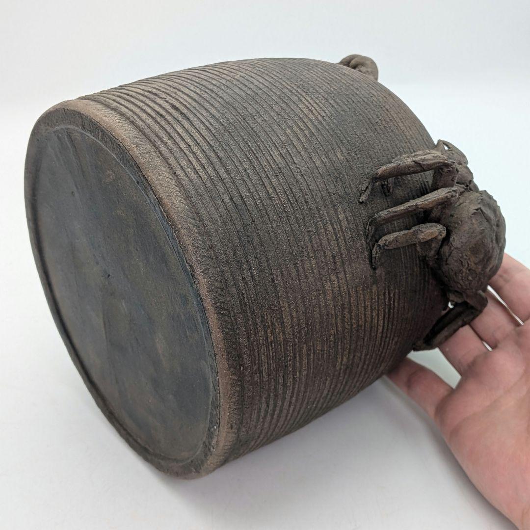 焼き締め陶 蟹彫魚籃型水指 抹茶道具 茶器 水差 容器 ビク 藤籠 竹籠 魚籠