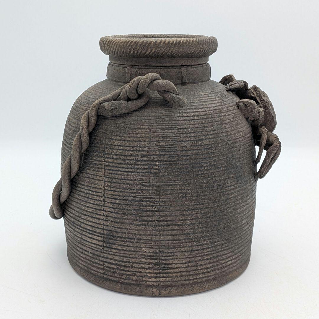 焼き締め陶 蟹彫魚籃型水指 抹茶道具 茶器 水差 容器 ビク 藤籠 竹籠 魚籠