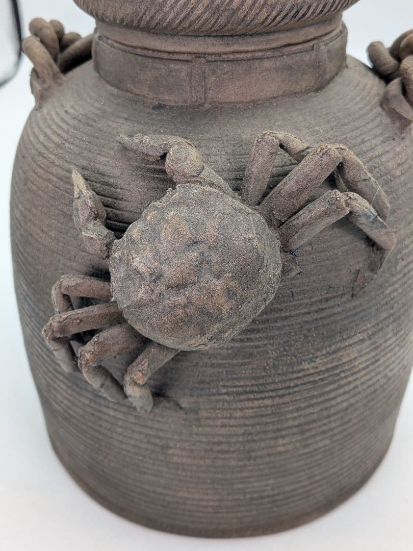 焼き締め陶 蟹彫魚籃型水指 抹茶道具 茶器 水差 容器 ビク 藤籠 竹籠 魚籠