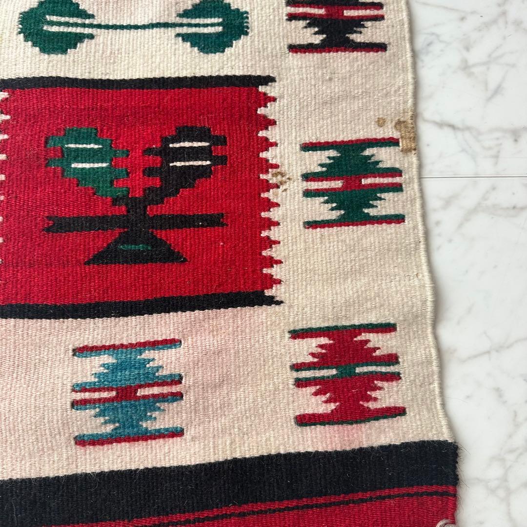 vintage ネイティブ柄 ウールラグ 赤 123 玄関マット 北欧 ナバホ柄