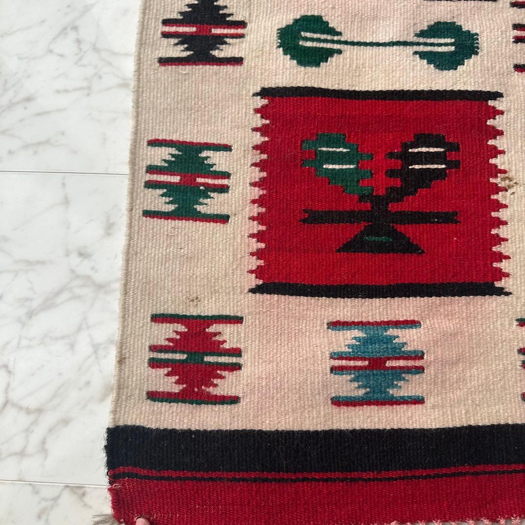 vintage ネイティブ柄 ウールラグ 赤 123 玄関マット 北欧 ナバホ柄