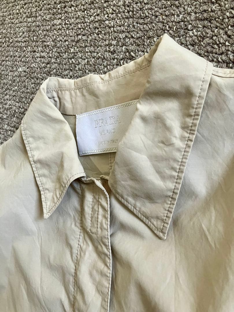PRADAプラダコットンナイロンベージュ ステンカラーコート 44
