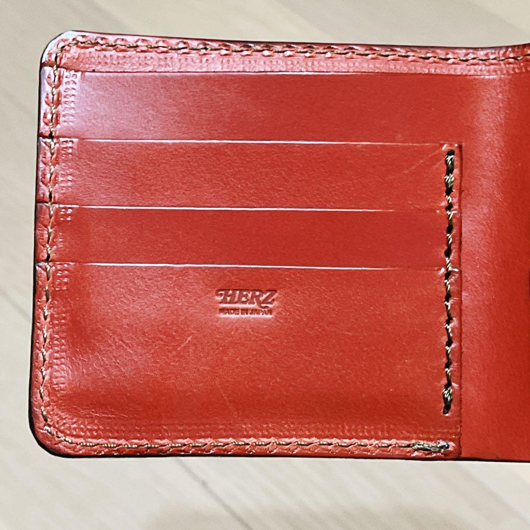 【未使用】HERZ ヘルツ レザー 二つ折り財布 (WS-7) 赤 レッド