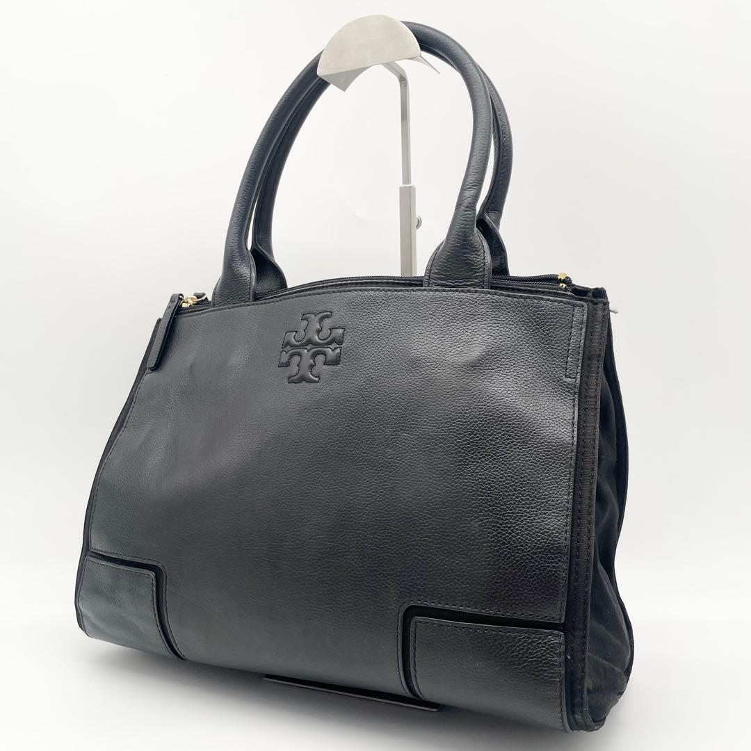 美品 トリーバーチ レザー トートバッグ エラ エンボス ブラック　A4可