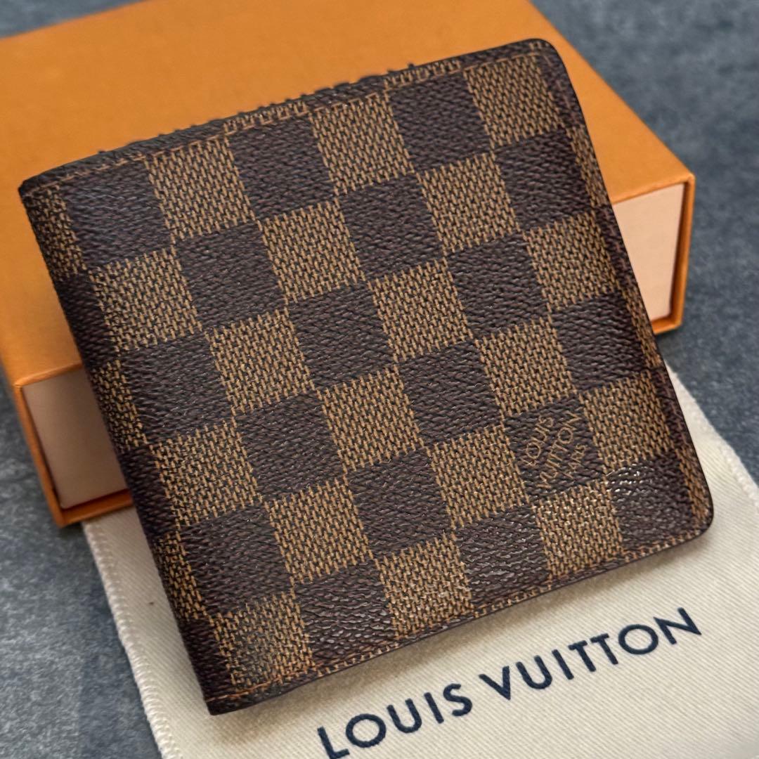 【極美品】ルイヴィトン　ダミエ・エベヌ　ポルトフォイユ・マルコ　二つ折り財布