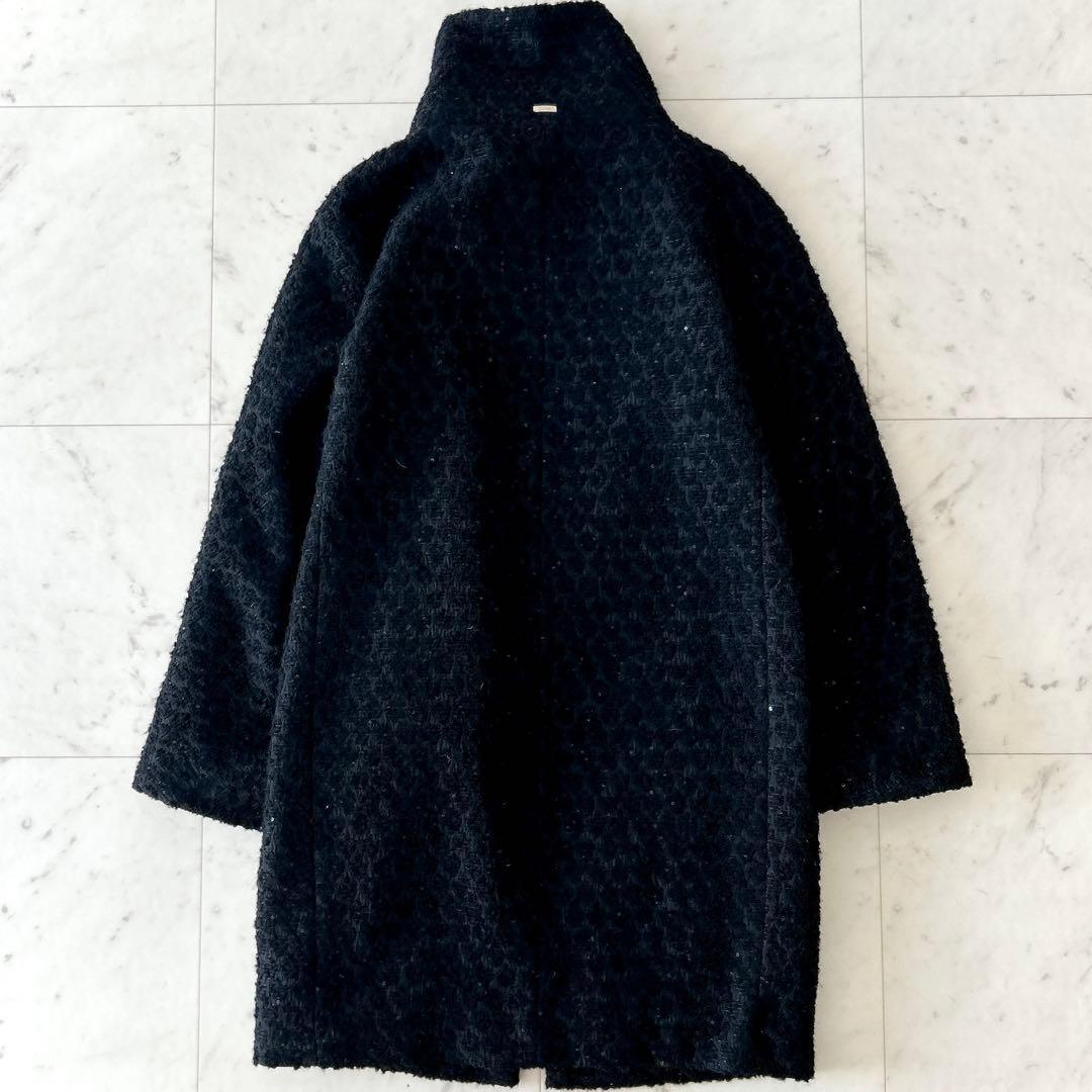 美品 ヘルノ HERNO ウール アルパカ混 ダウンコート ジャガード ブラック