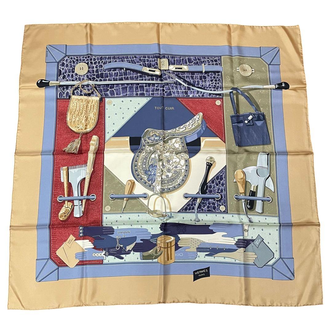 美品‼️HERMES TOUT CUIR　すべて革柄 箱付シルクカレ90希少