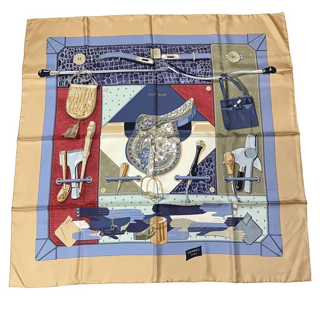 美品‼️HERMES TOUT CUIR　すべて革柄 箱付シルクカレ90希少