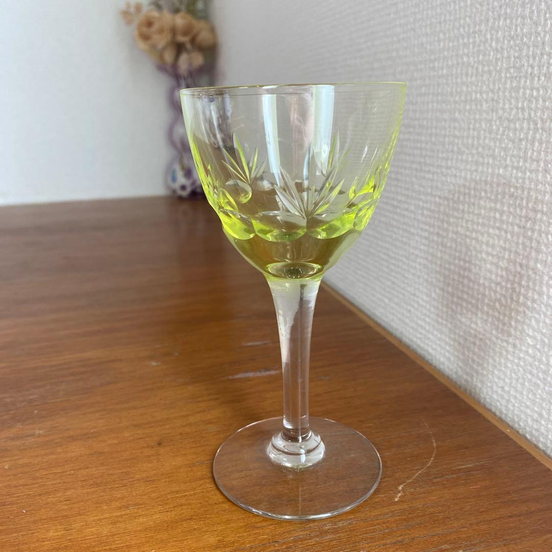 稀少☆イギリス ビンテージ ウランガラス ワイングラス　5個セット