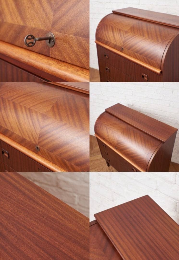 北欧家具　鍵付　スウェーデン　ヴィンテージ　バレル型　ライティングビューロー