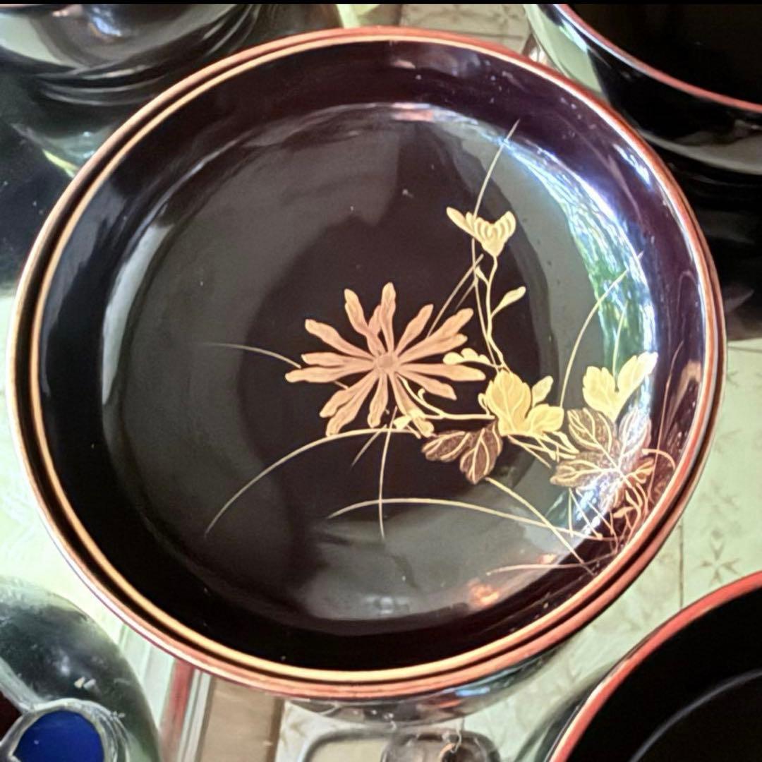 Ｂ様へ感謝お嫁入り‼️レアなかげろふJAPAN螺鈿蒔絵『蜻蛉＆菊＆木蓮上黒持椀4客