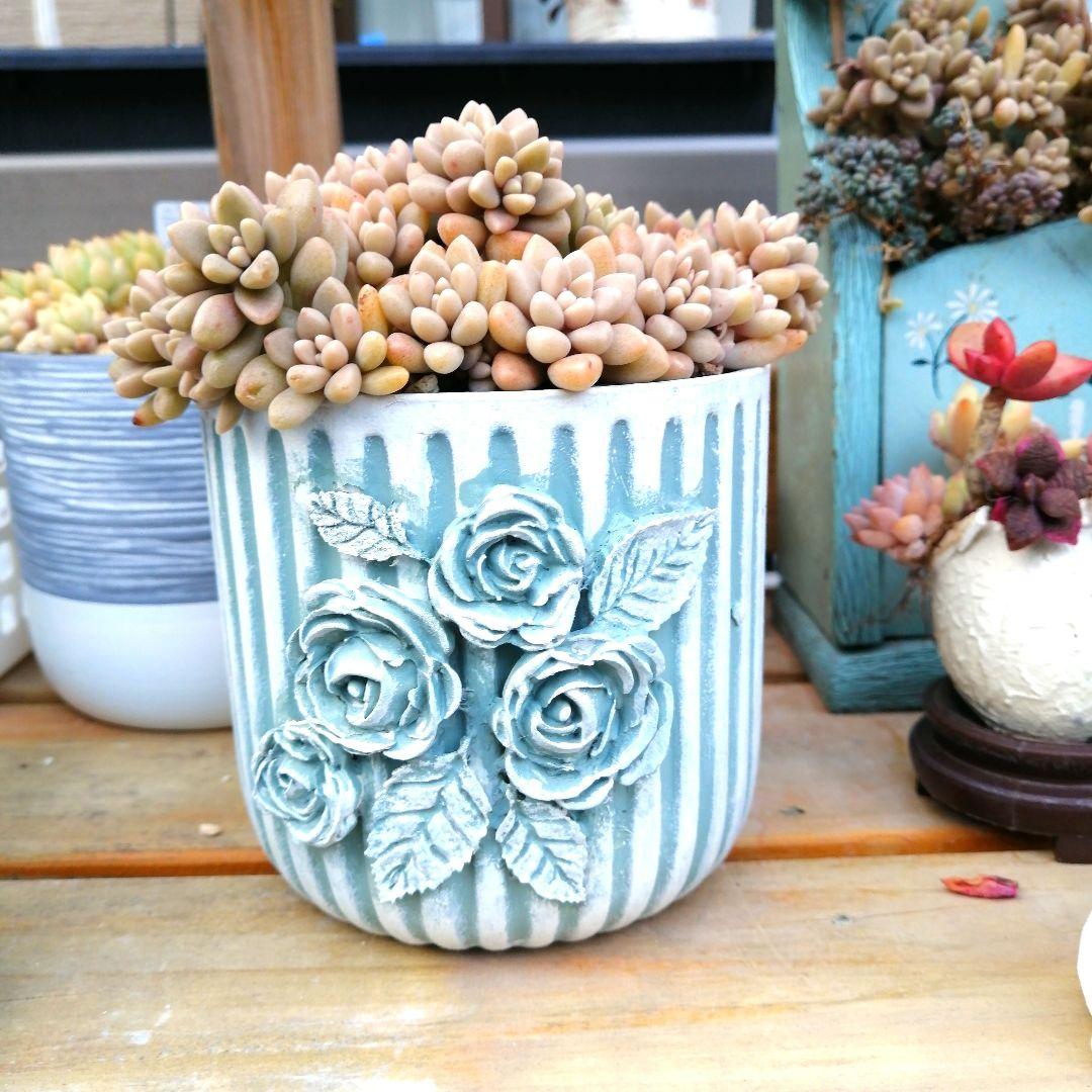 E-108. 素焼き リメイク鉢　アンティーク風 ハンドメイド 多肉植物