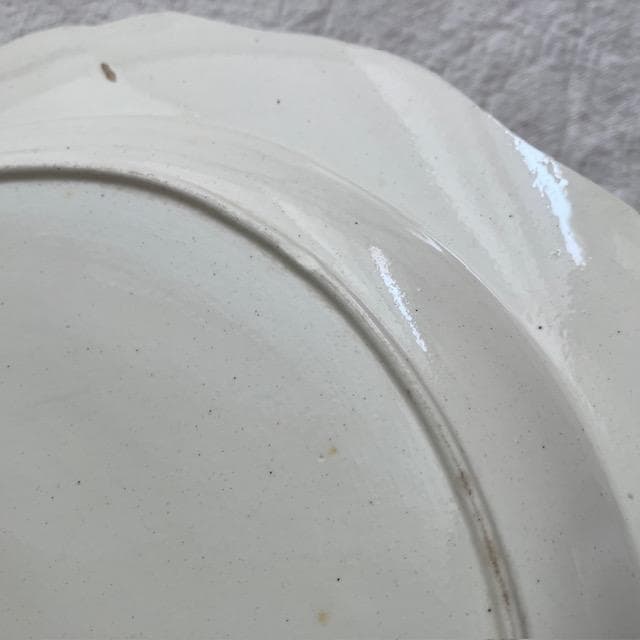 希少◆ファイアンスフィーヌ花リムプレート＃クレイユモントローオクトゴナルレリーフ