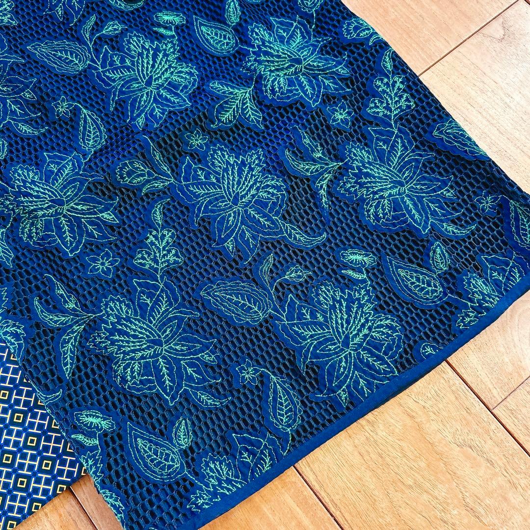 タグ付き新品　トリーバーチ　花柄ワンピース　刺繍　ネイビー　グリーン　海外0