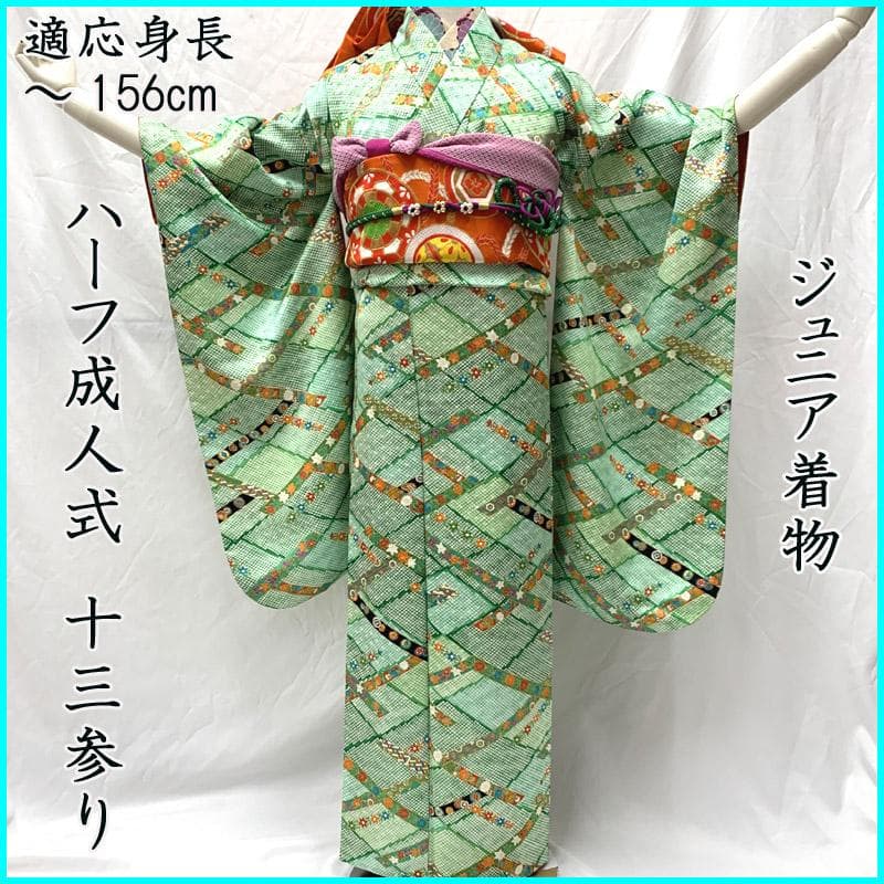 405aj55着物のみ■ハーフ成人式 十三参り 女児 着物総柄 鹿の子■