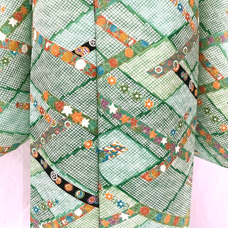 405aj55着物のみ■ハーフ成人式 十三参り 女児 着物総柄 鹿の子■