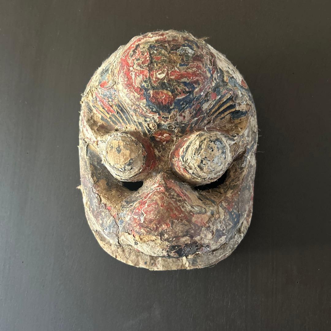 18世紀清朝中国伝統的な木製面 赤青白のペイント