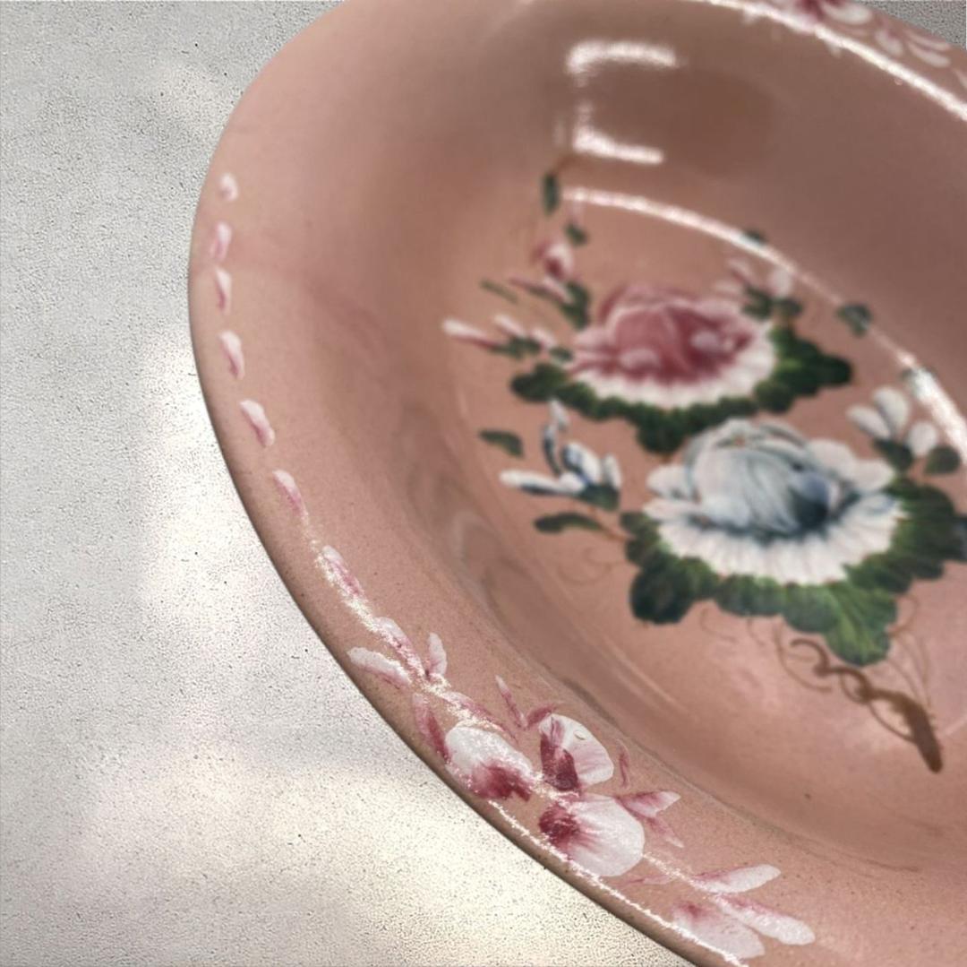 (VNEM1-14-2) ベトナム ソンベ焼き 深皿 ピンク ナンセラミック