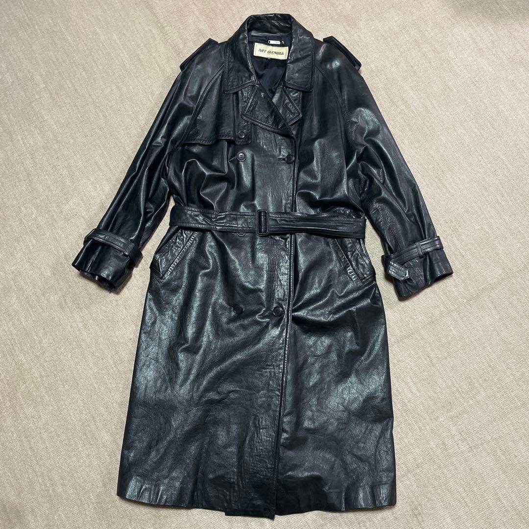 マトリックス　牛革　ART GLENHILL 黒 レザートレンチコート LL