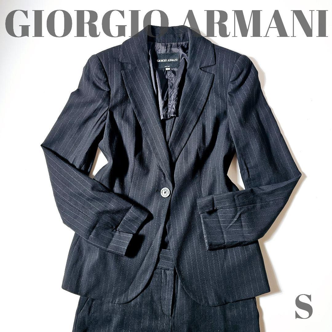 【極美品】ジョルジオアルマーニ　M　ストライプ　スーツ　セットアップ　ブラック