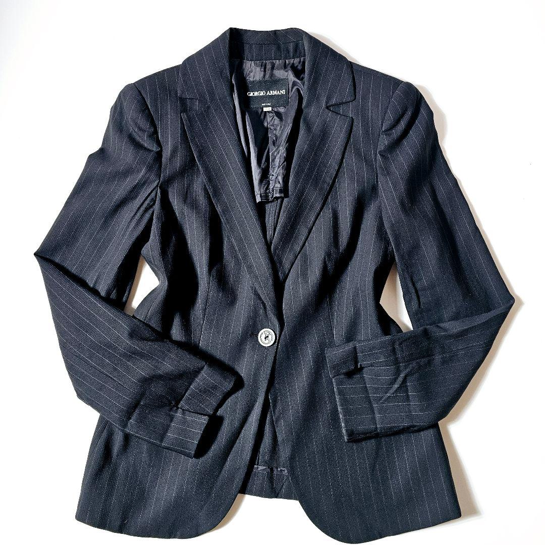 【極美品】ジョルジオアルマーニ　M　ストライプ　スーツ　セットアップ　ブラック