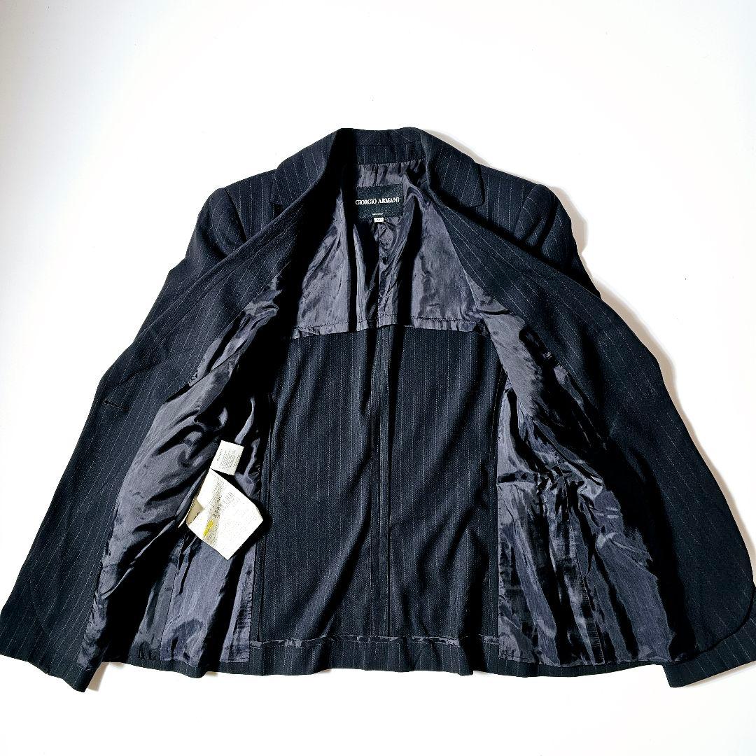 【極美品】ジョルジオアルマーニ　M　ストライプ　スーツ　セットアップ　ブラック