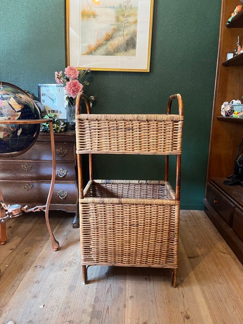 ランドリーバスケット 籐 かご 脱衣かご インテリア アンティーク 昭和レトロ