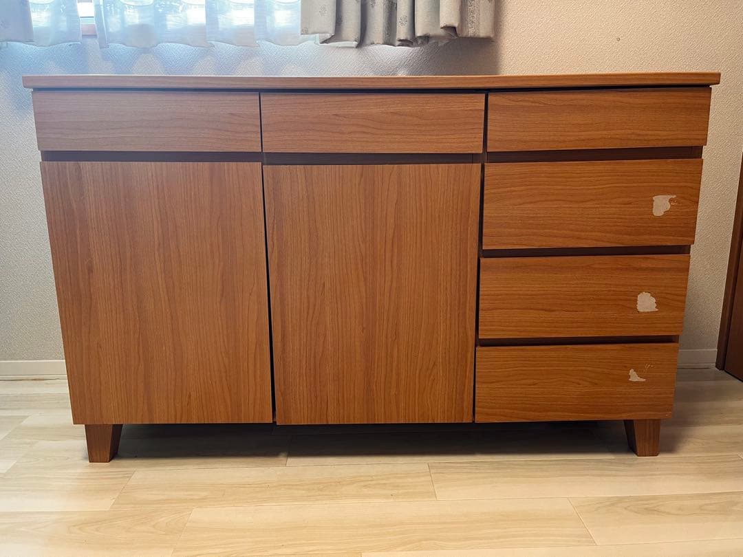 木目調キャビネット 5引き出し 2扉