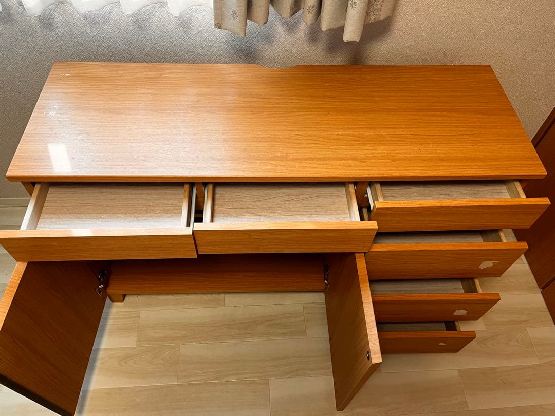 木目調キャビネット 5引き出し 2扉