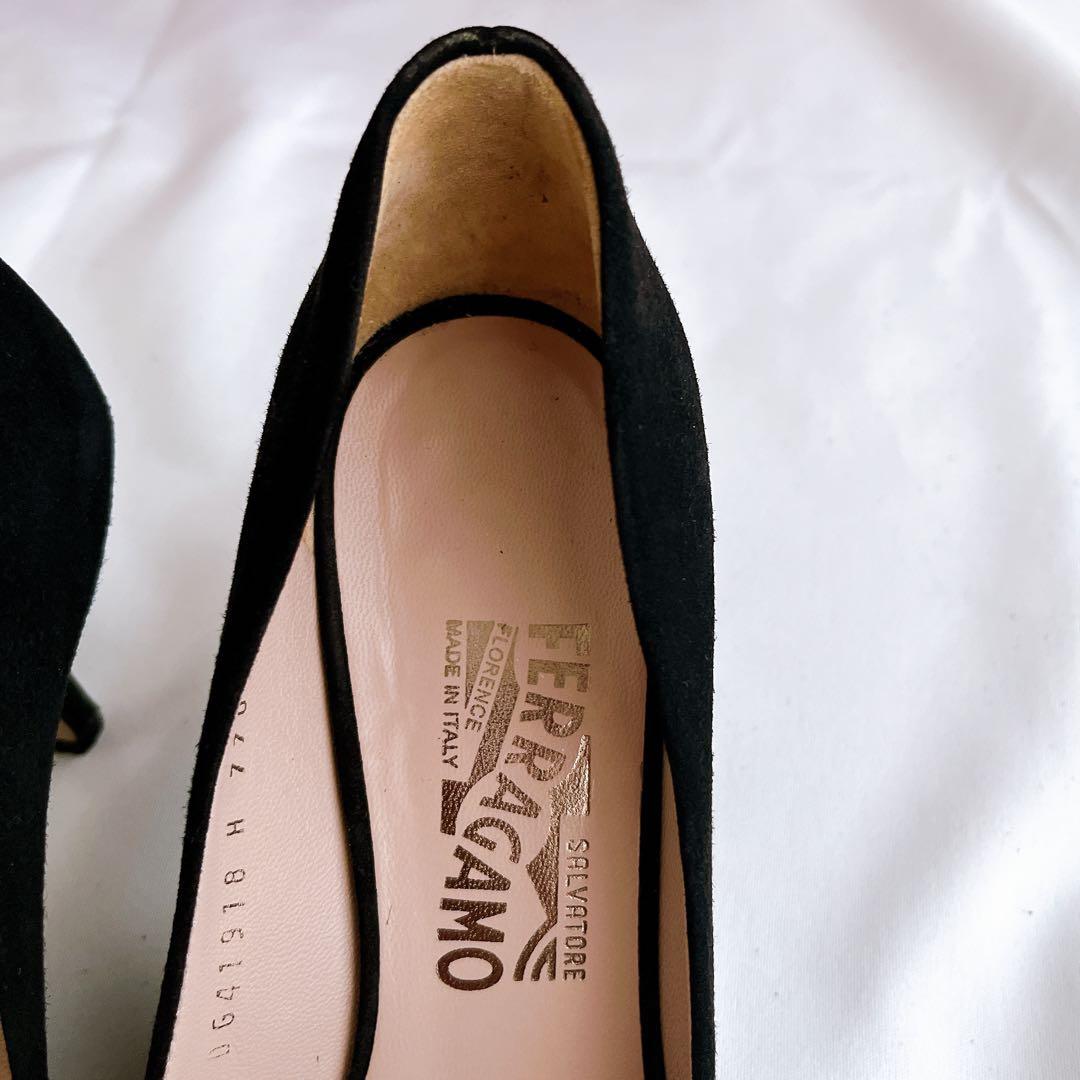 美品 箱 付属品付 フェラガモ ヴァラリボン オープントゥパンプス 23.5 黒