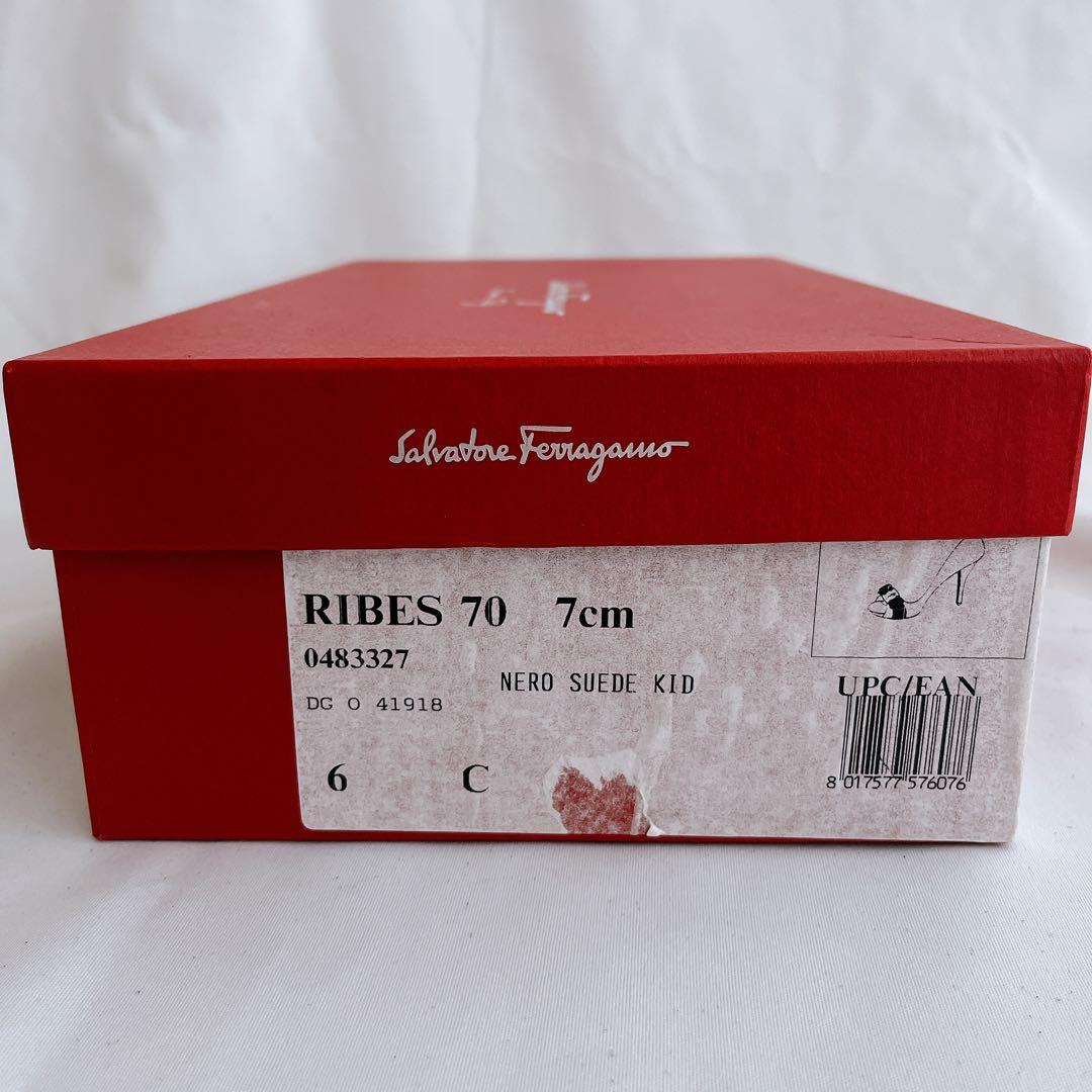 美品 箱 付属品付 フェラガモ ヴァラリボン オープントゥパンプス 23.5 黒