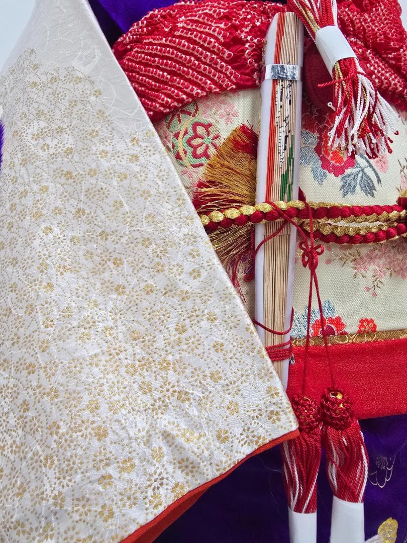 七五三　7歳　 正絹　部分絞り　着物　フルセット　女の子 d01