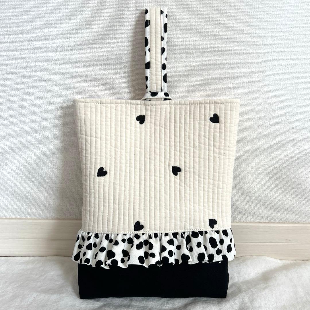 入園入学4点セット　【白地黒ハートヌビ×ダルメシアン】　女の子　ナップサック