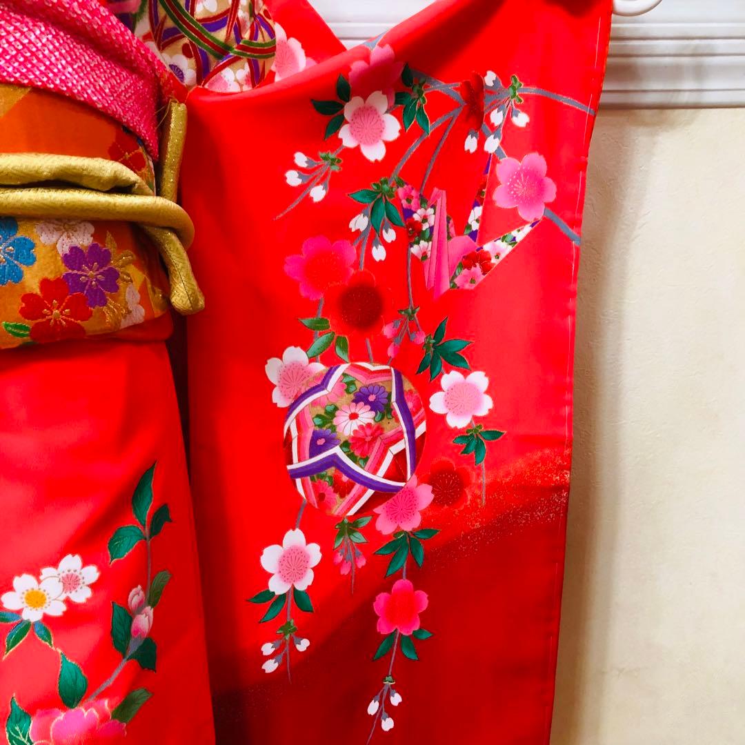 豪華7歳完全フルセット⭐︎未使用しつけ糸付き人気赤地暈し手毬花金彩煌びやか逸品